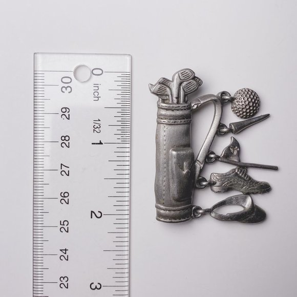 Vintage JJ Jonette Jewelry Golf Clubs Bag Shoe Flag Silver Tone Charm Brooch - Picture 6 of 6